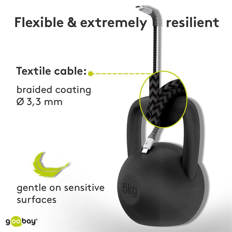 Câble USB-C textile fiches métallique extra-robuste 1m noir