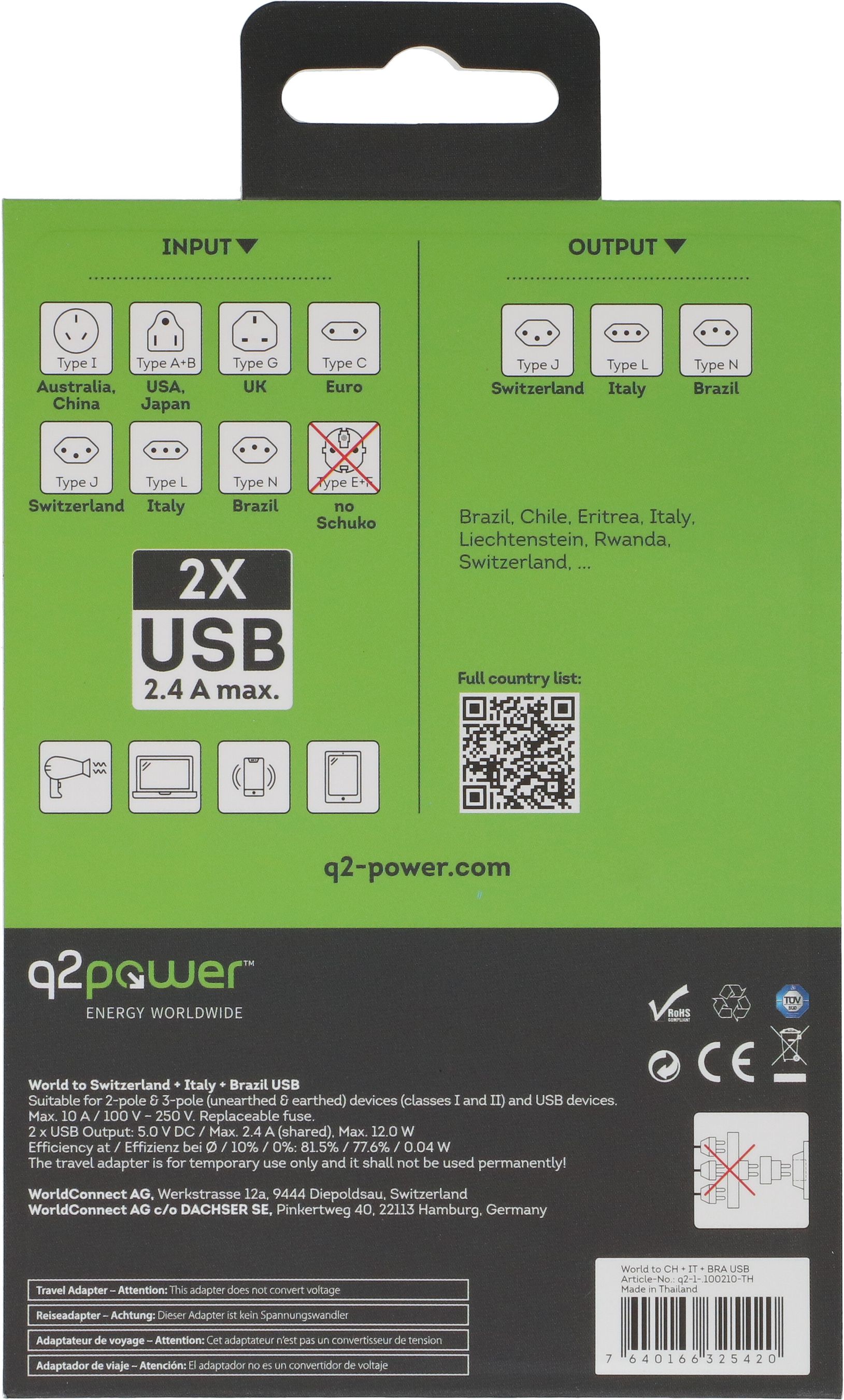 Q2 Power adattatore mondiale CH - USB