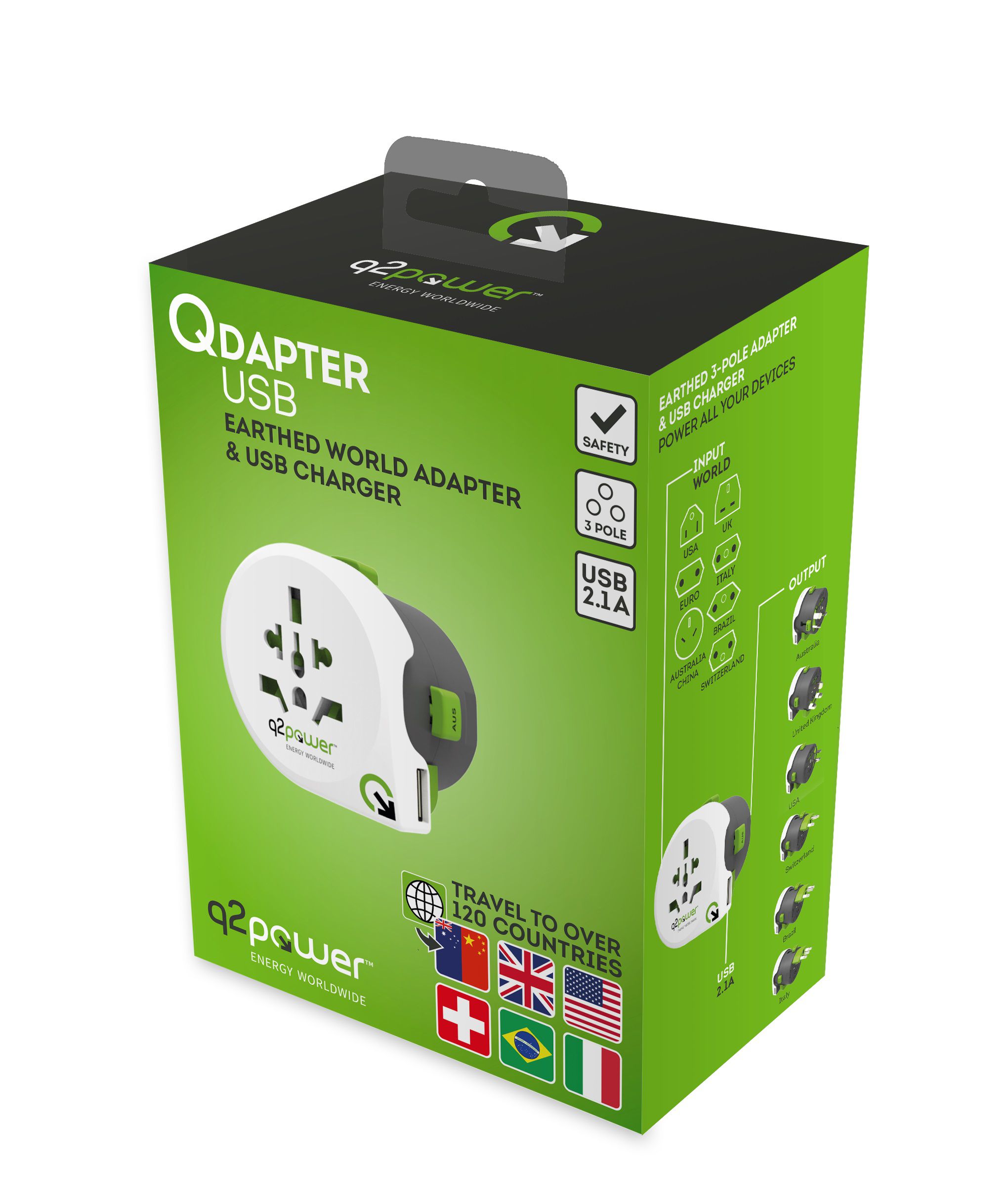 Weltreiseadapter "QDAPTER" 360 USB