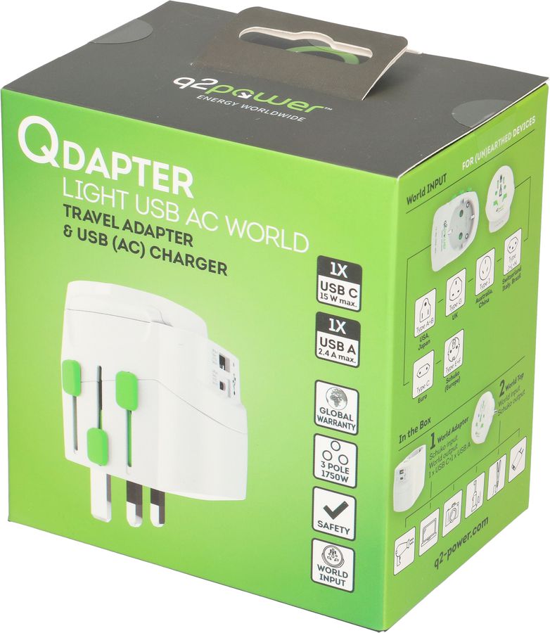 Weltreiseadapter QDAPTER 2-teilig mit USB A/C