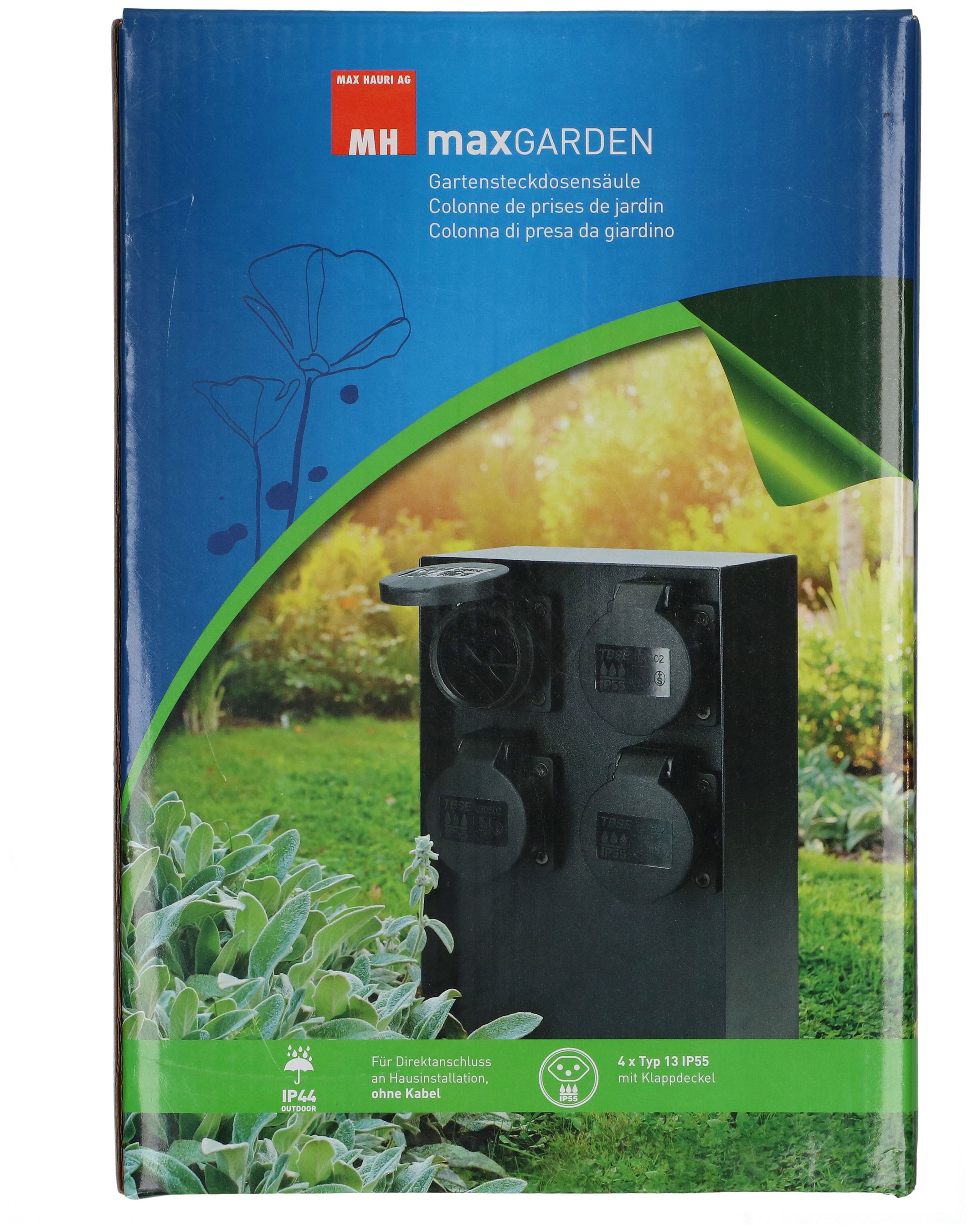 colonne de prises de jardin 4x type 13 IP55 acier inox. noir mat