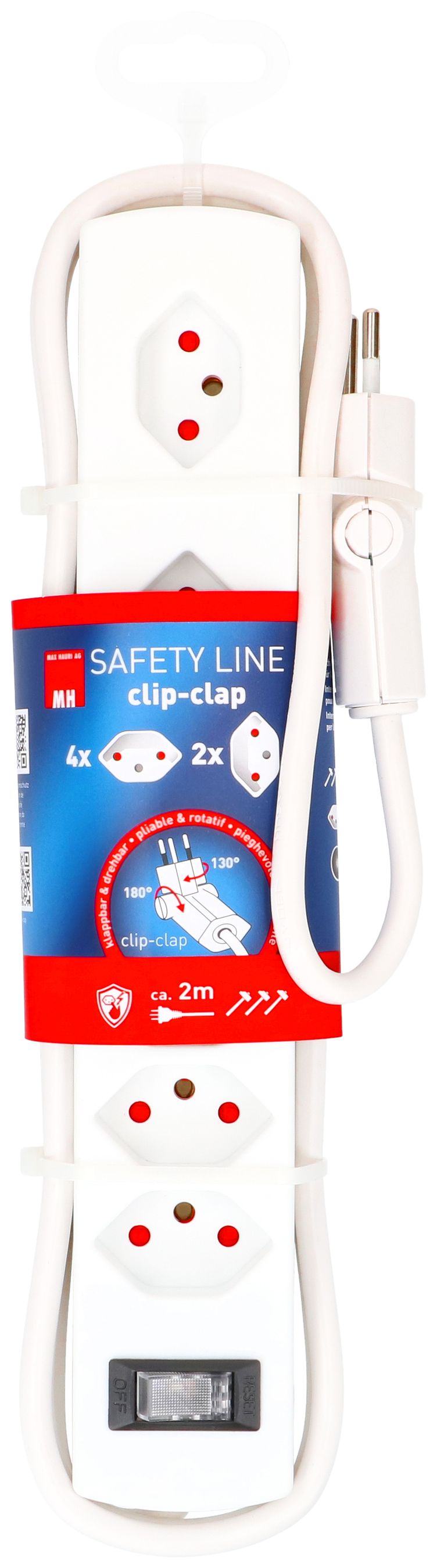 Steckdosenleiste Safety Line 6x Typ 13 2x 90° BS ws Scha. 2m cli.
