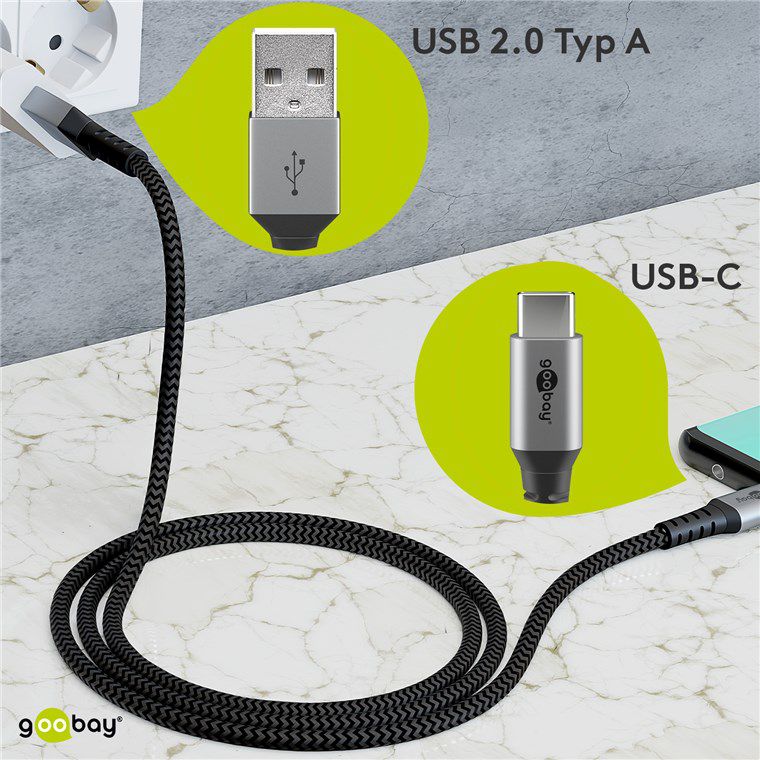 USB-A auf USB-C Kabel Textil extra robust 0.5m