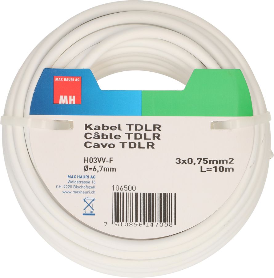 TDLR-Kabel H03VV-F3G0.75 10m weiss