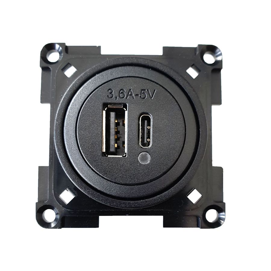 USB Lader 12-24V DC 1x USB-A + 1x USB-C OR schwarz