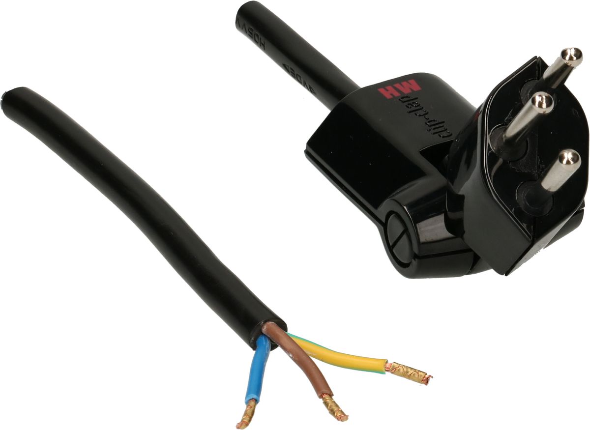 TD câble secteur H05VV-F3G1.0 5m noir clip-clap type 12