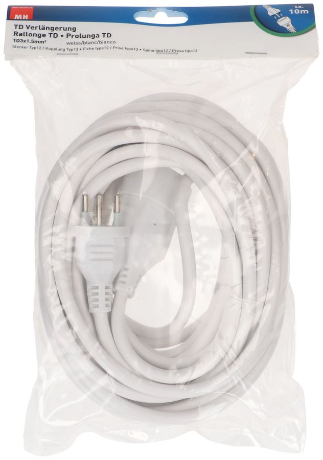 TD-Verlängerung H05VV-F3G1.5 10m weiss BS Typ 12 / Typ 13
