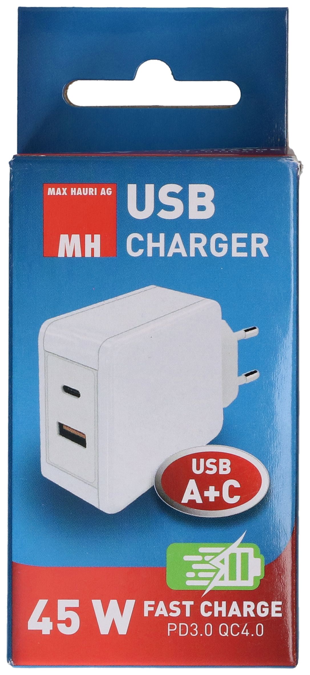 adattatore di ricarica rapida USB 1x USB-C PD 1x USB-A 45W bianco