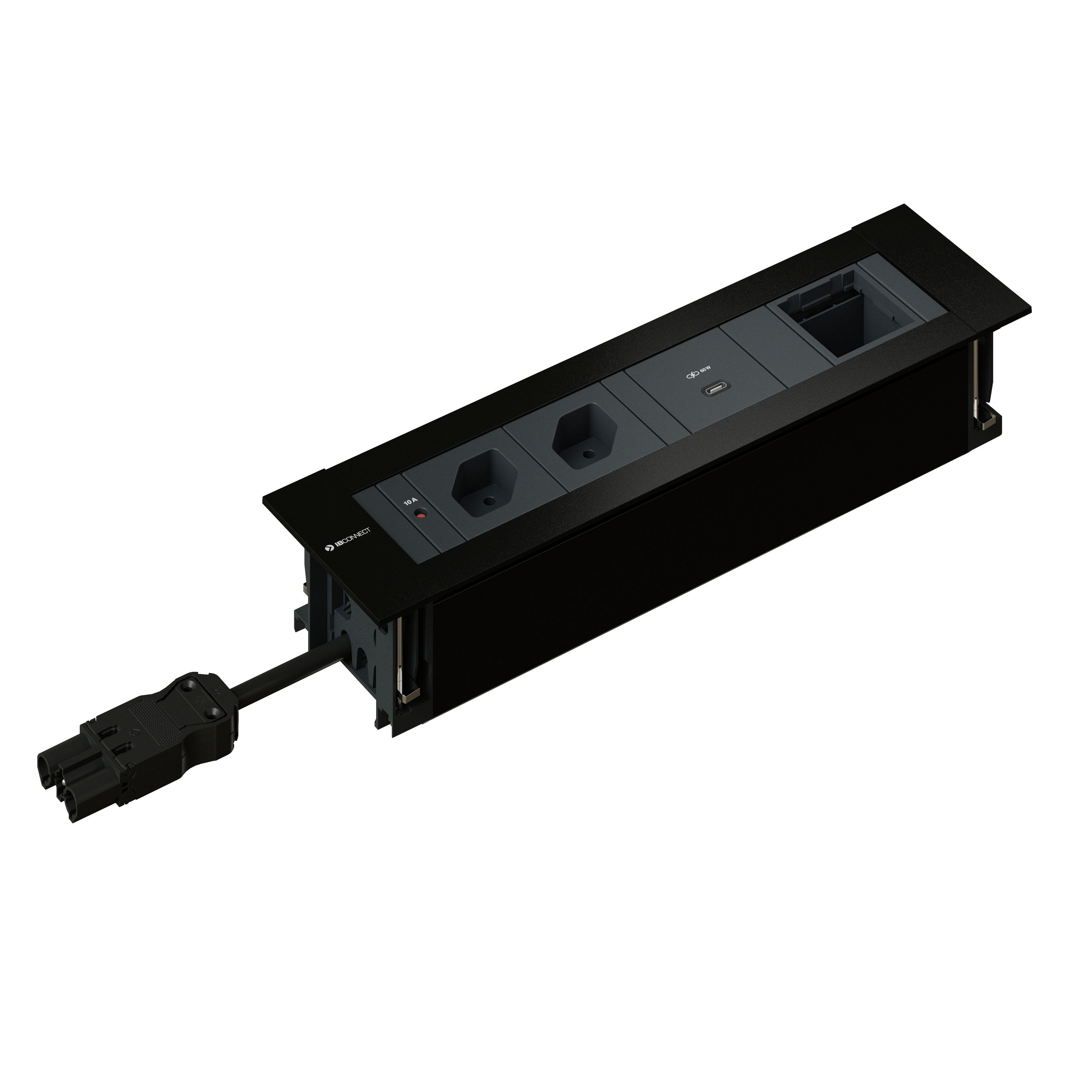 INTRO2.0 bloc multiprise noir 2x type 13 1x USB-C 60W 1x vide