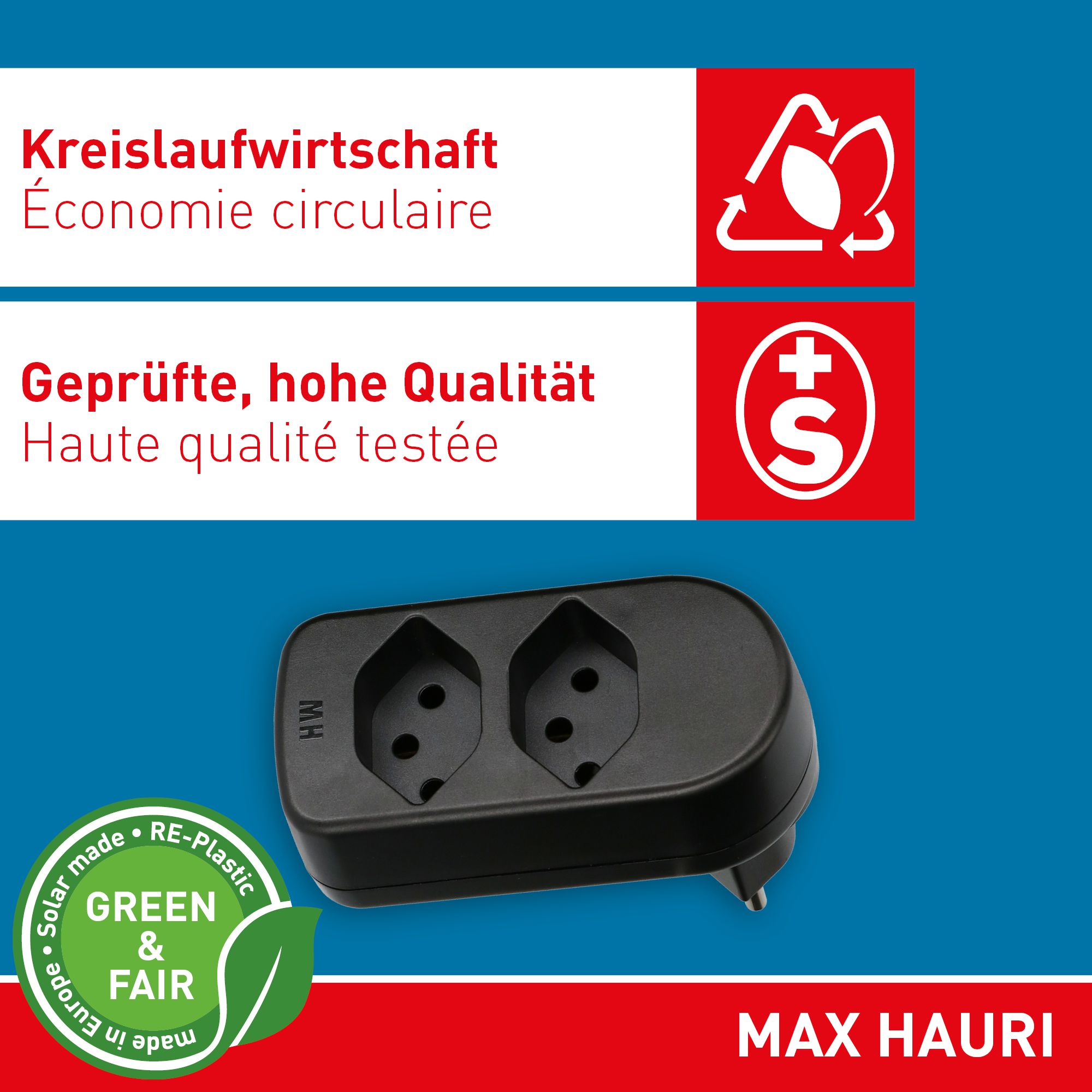 Abzweigstecker ADAPT 2x Typ 13 schwarz drehbar Green+Fair