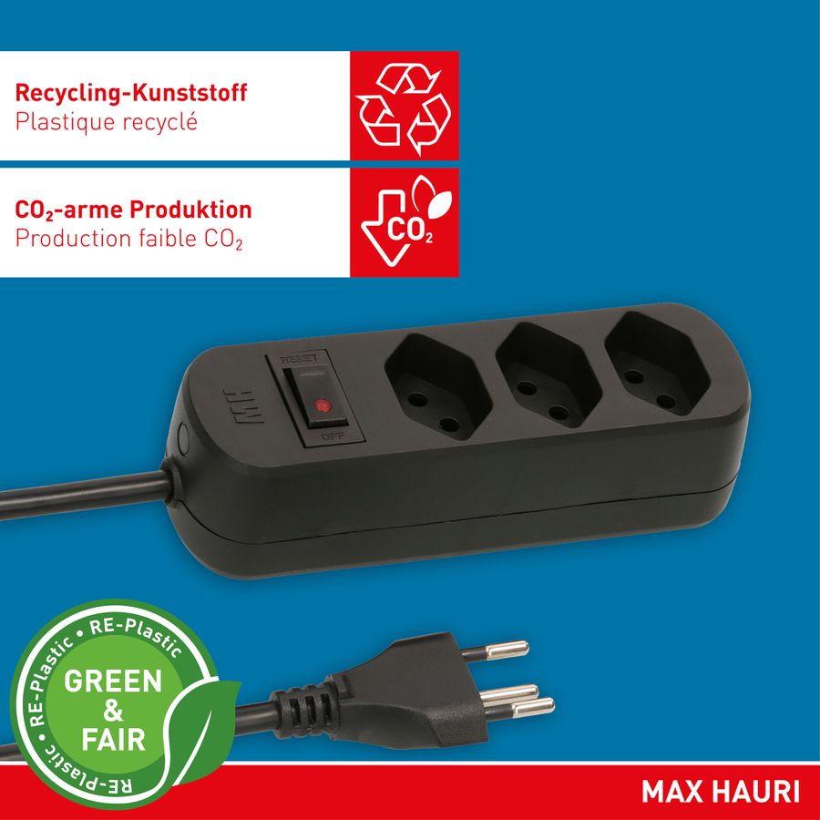 Steckdosenleiste Basic Line 3x Typ 13 sw Schalter 1.5m Green+Fair