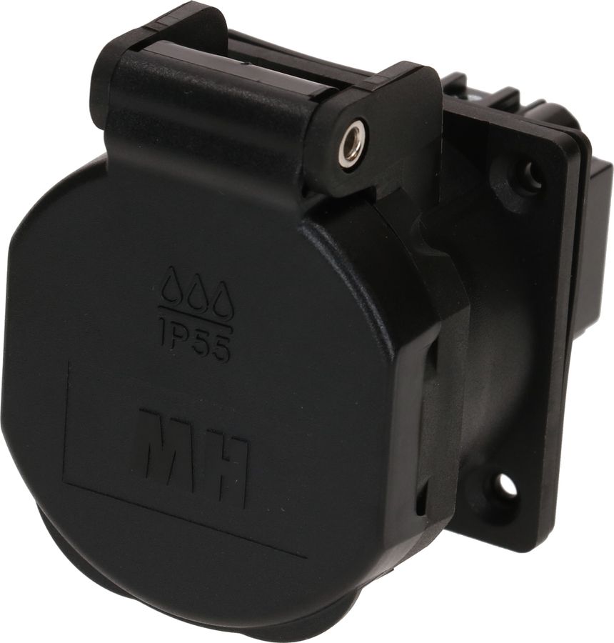 Einbausteckdose 1x Typ 23 L+N+PE Max Hauri IP55 schwarz/schwarz