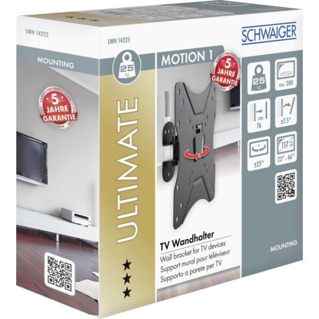 supporto a parete TV MOTION 1 nero inclinabile/orien. fino a 25kg