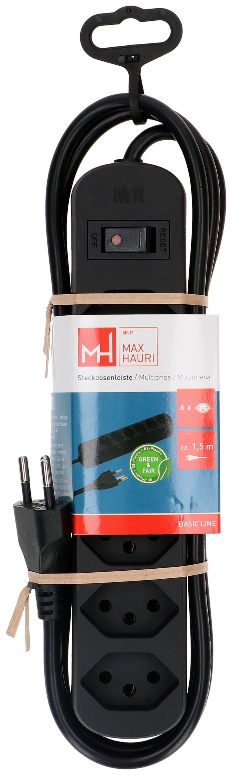 Steckdosenleiste Basic Line 6x Typ 13 sw Schalter 1.5m Green+Fair