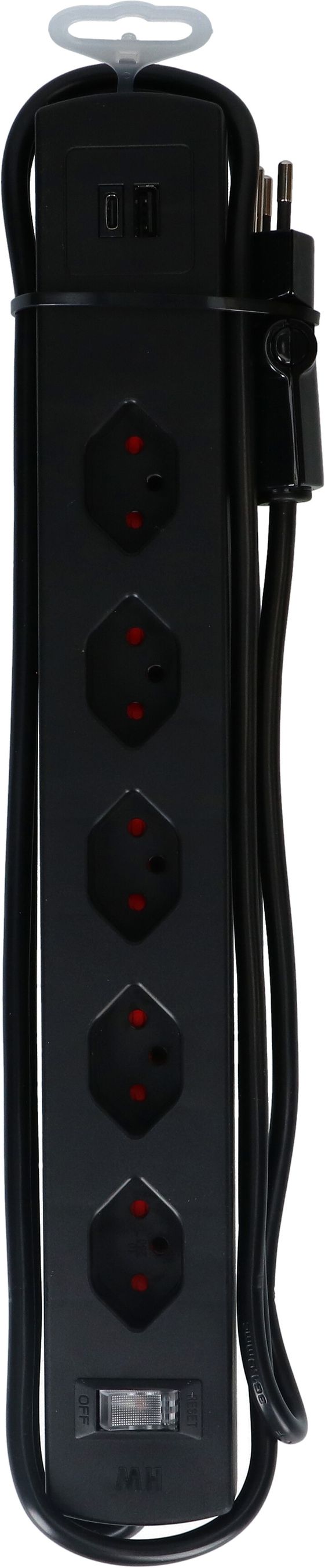 Steckdosenl. Safety Line 5xTyp 13 90° BS sw Scha. USB Mag.2m cli.