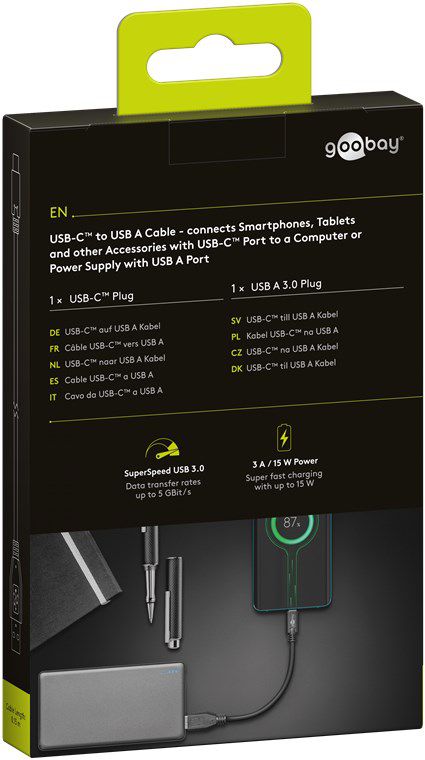 USB-C auf USB-A 3.0 Kabel 0.15m schwarz