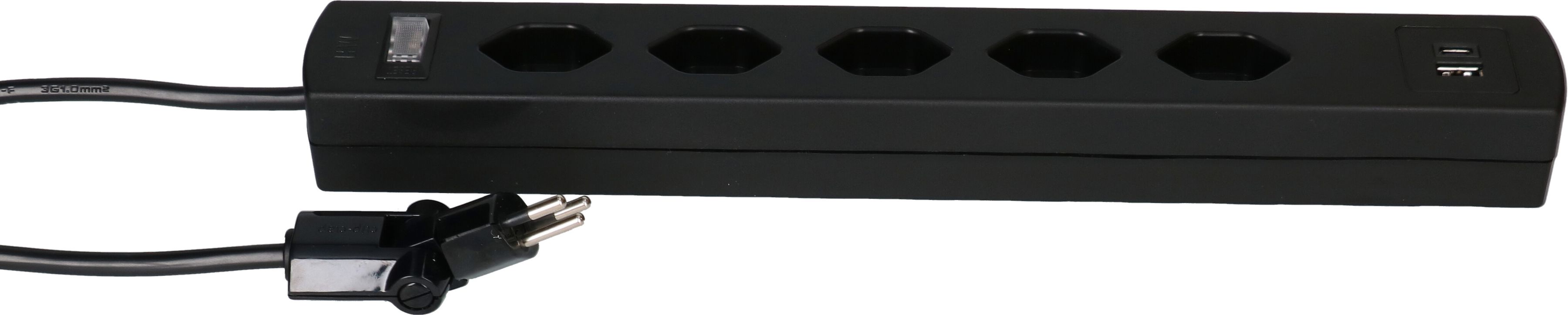 Steckdosenl. Safety Line 5xTyp 13 90° BS sw Scha. USB Mag.2m cli.