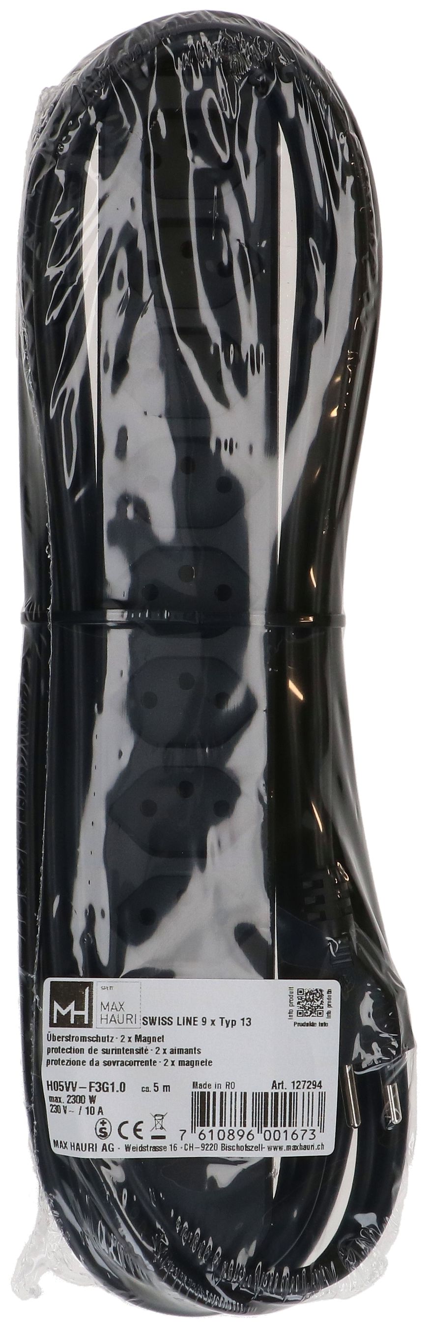 Steckdosenleiste Swiss Line 9x Typ 13 schwarz Magnet 5m