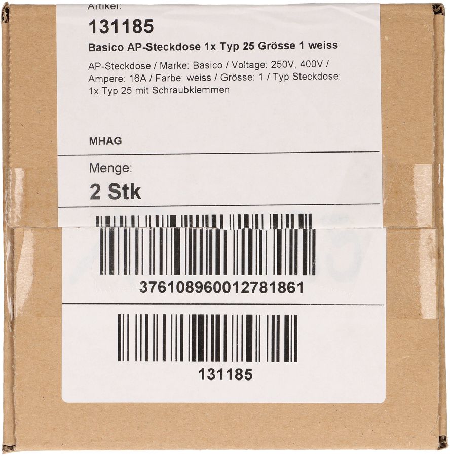 Steckdose 1x Typ 25 Gr.1x1 AP Basico weiss