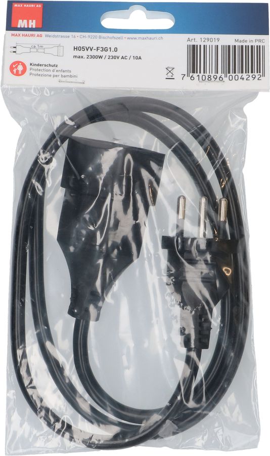 TD-Verlängerung H05VV-F3G1.0 1m schwarz BS Typ 12 / Typ 13