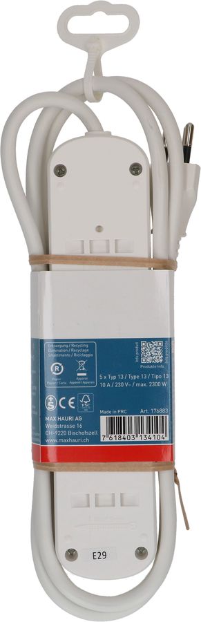 Steckdosenleiste Basic Line 5x Typ 13 BS ws Scha. 1.5m Green+Fair