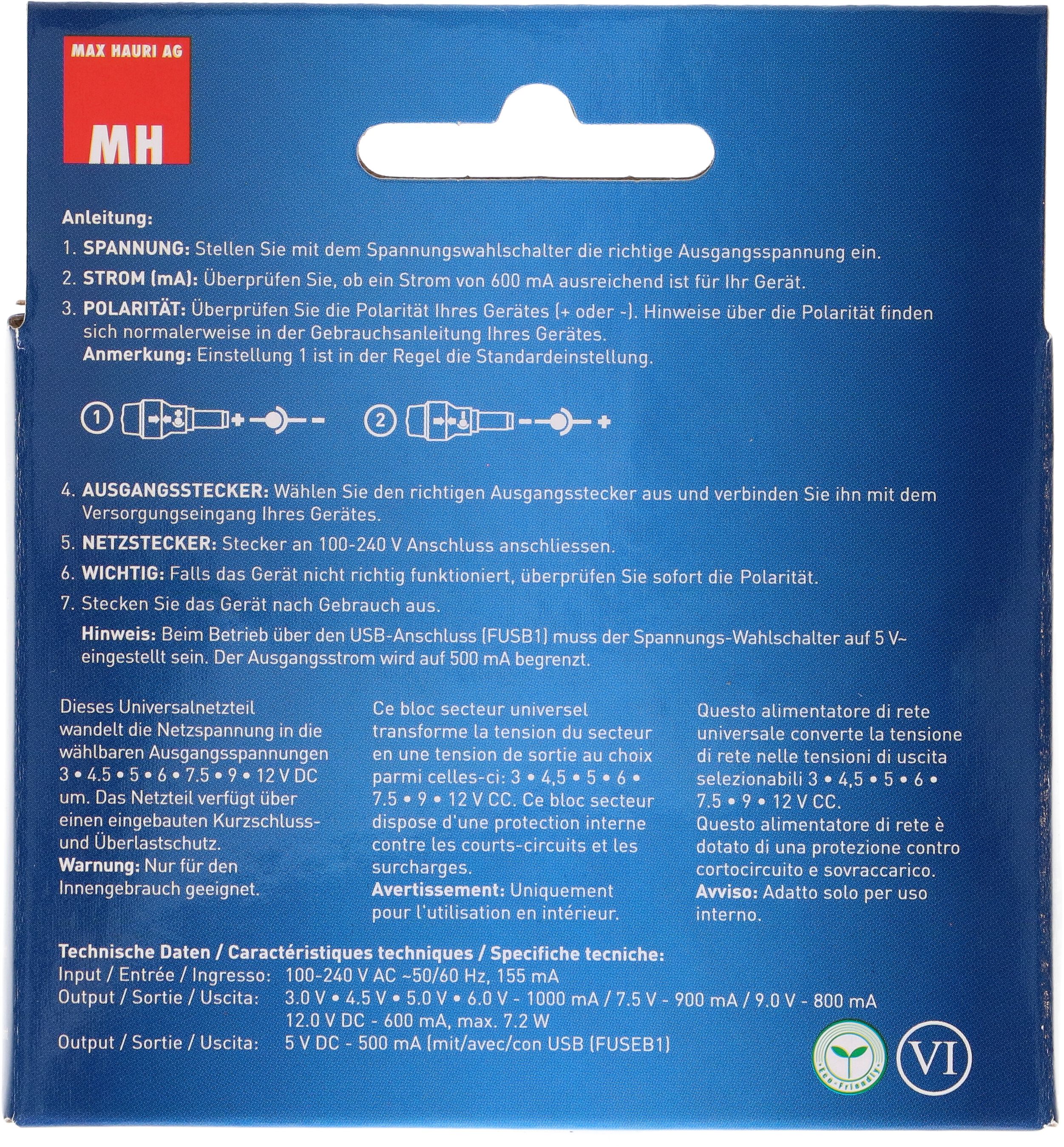 Alimentatore di rete universale 1000mA
