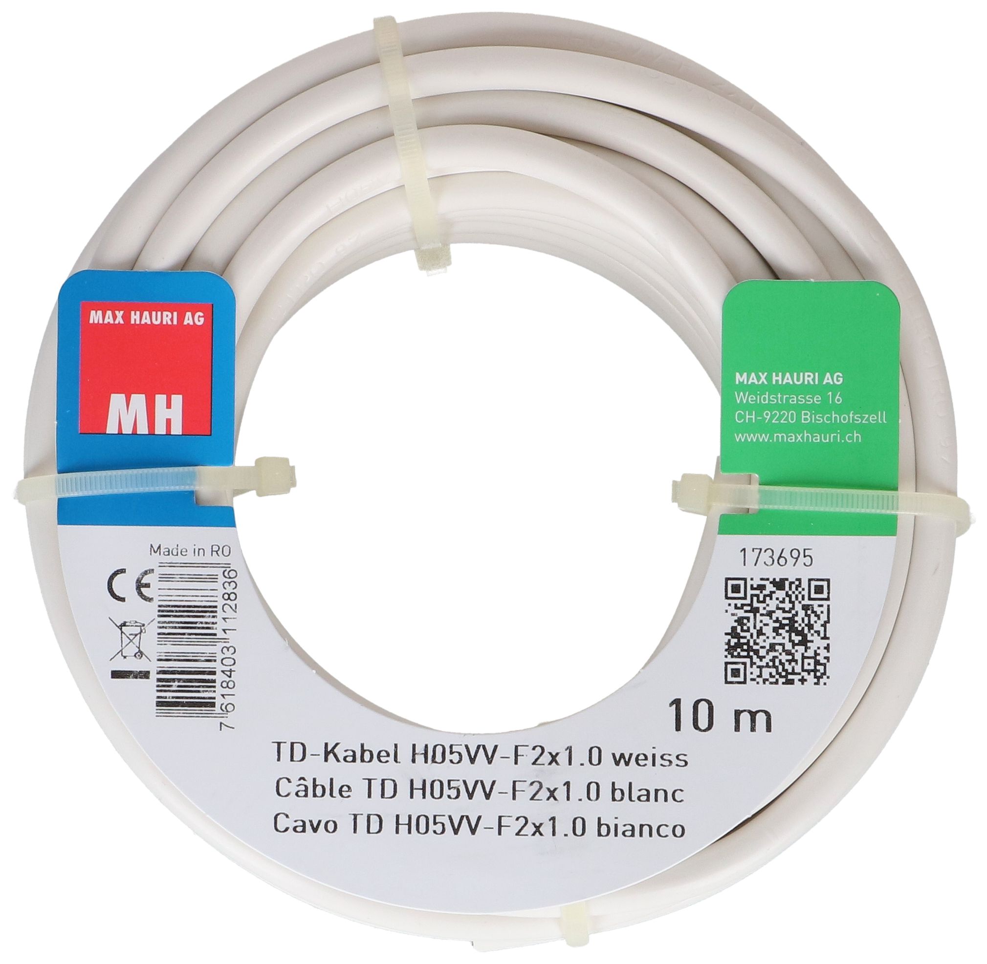 câble TD H05VV-F2X1.0 10m blanc