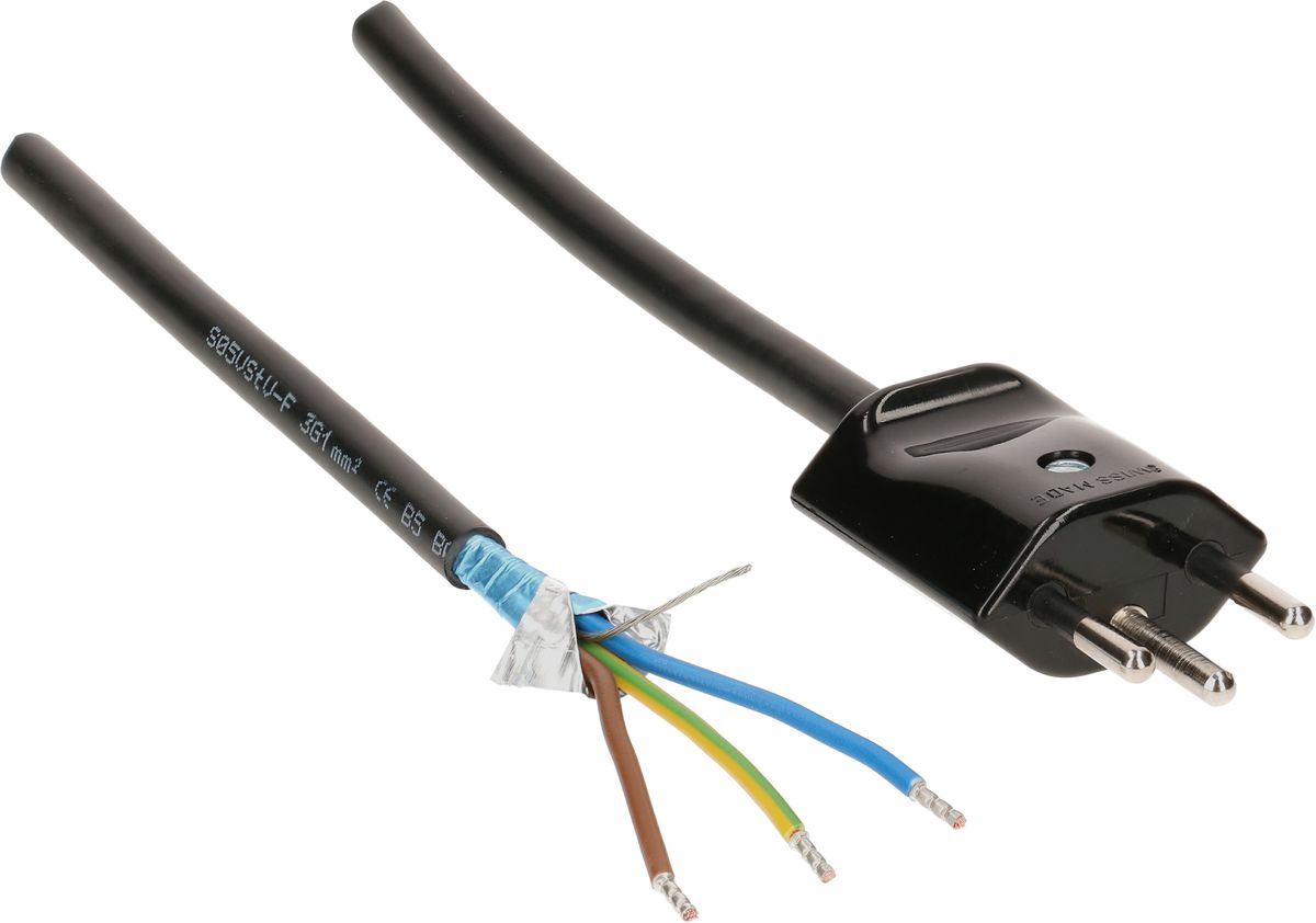 Câble secteur 3G1.0 3m noir blindé avec type 12 fiche