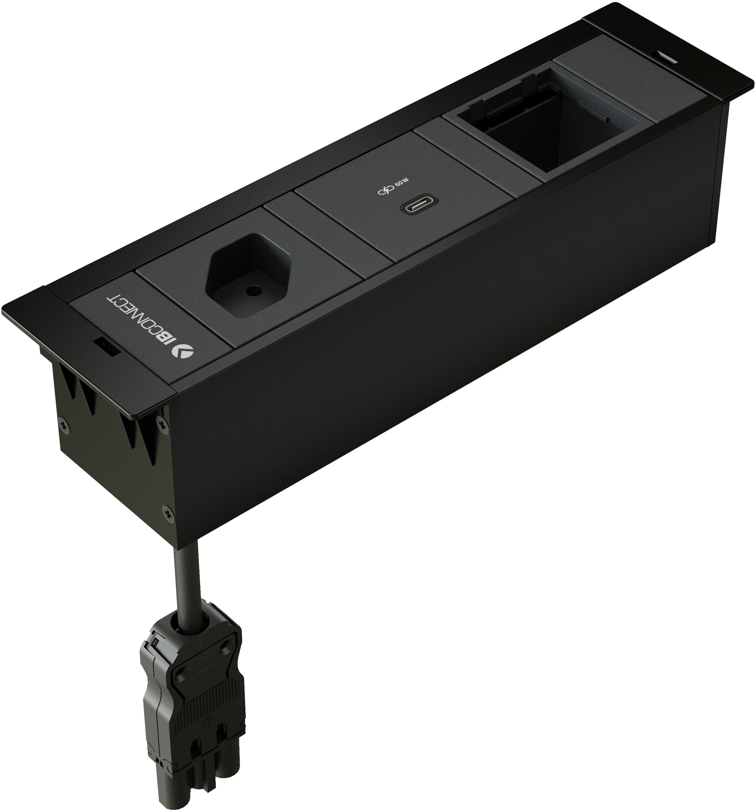 CUBOBOX Steckdos. schwarz S 3-fach 1x Typ 13 1x USB-C 60W 1x Leer