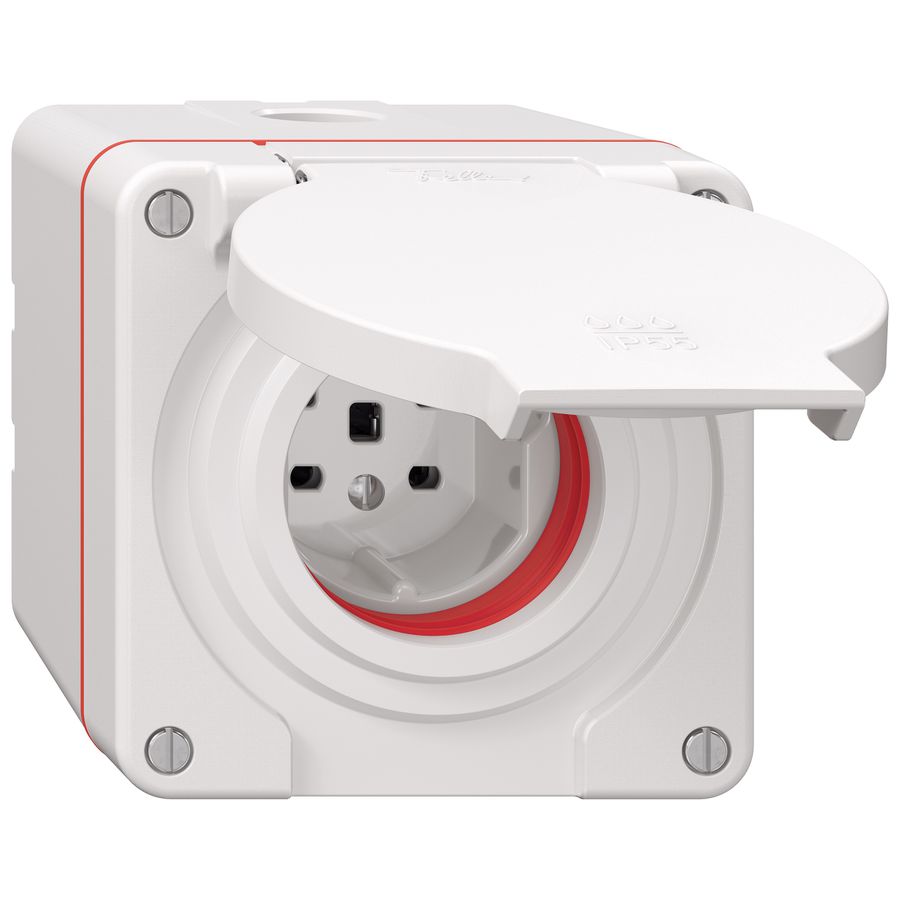 Steckdose 1x Typ 25 Gr.1x1 AP Nevo IP55 weiss