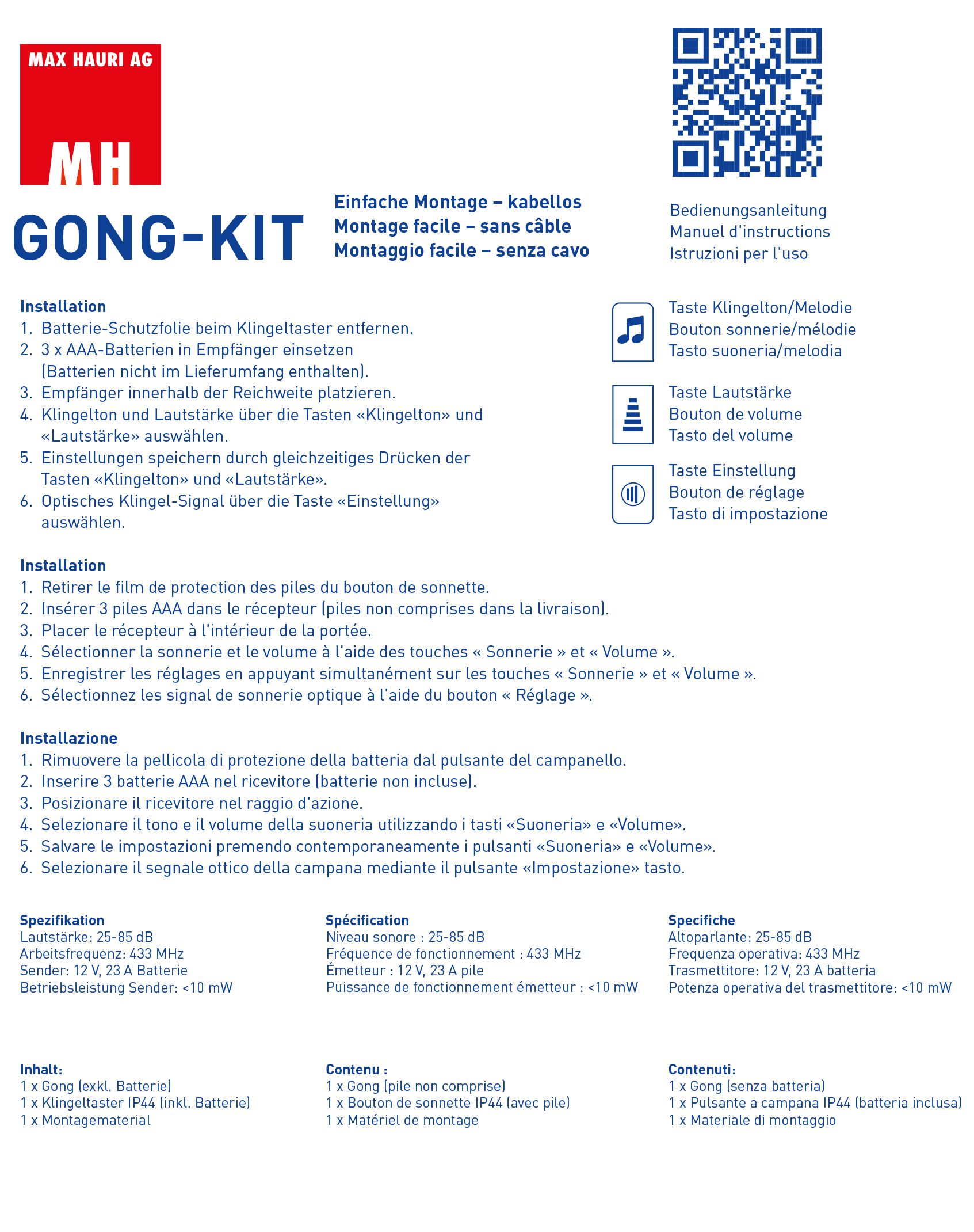 Gong-Kit weiss drahtlos RW=200m