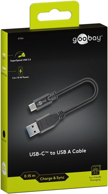 USB-C auf USB-A 3.0 Kabel 0.15m schwarz