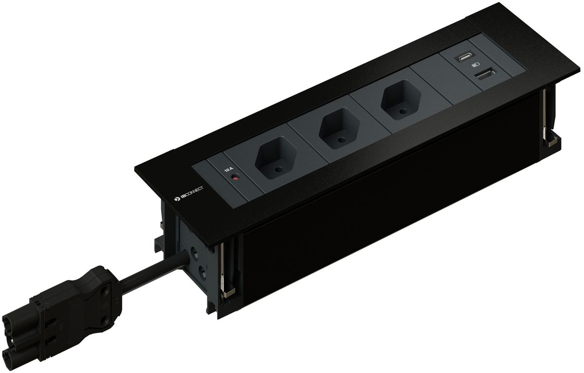 INTRO2.0 Steckdoseneinheit schwarz 3x Typ 13 1x USB-A/C