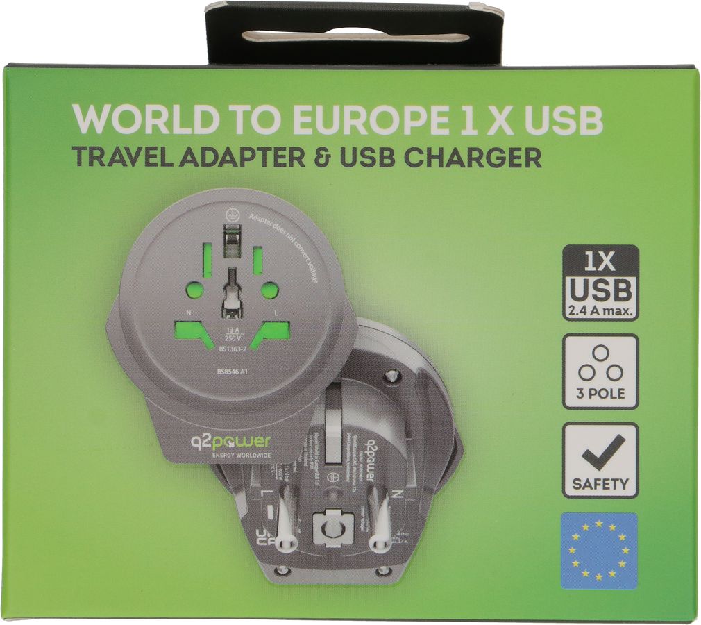 Q2 Power adaptateur mondial Schuko - USB-A