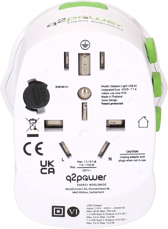 Weltreiseadapter QDAPTER 2-teilig mit USB A/C