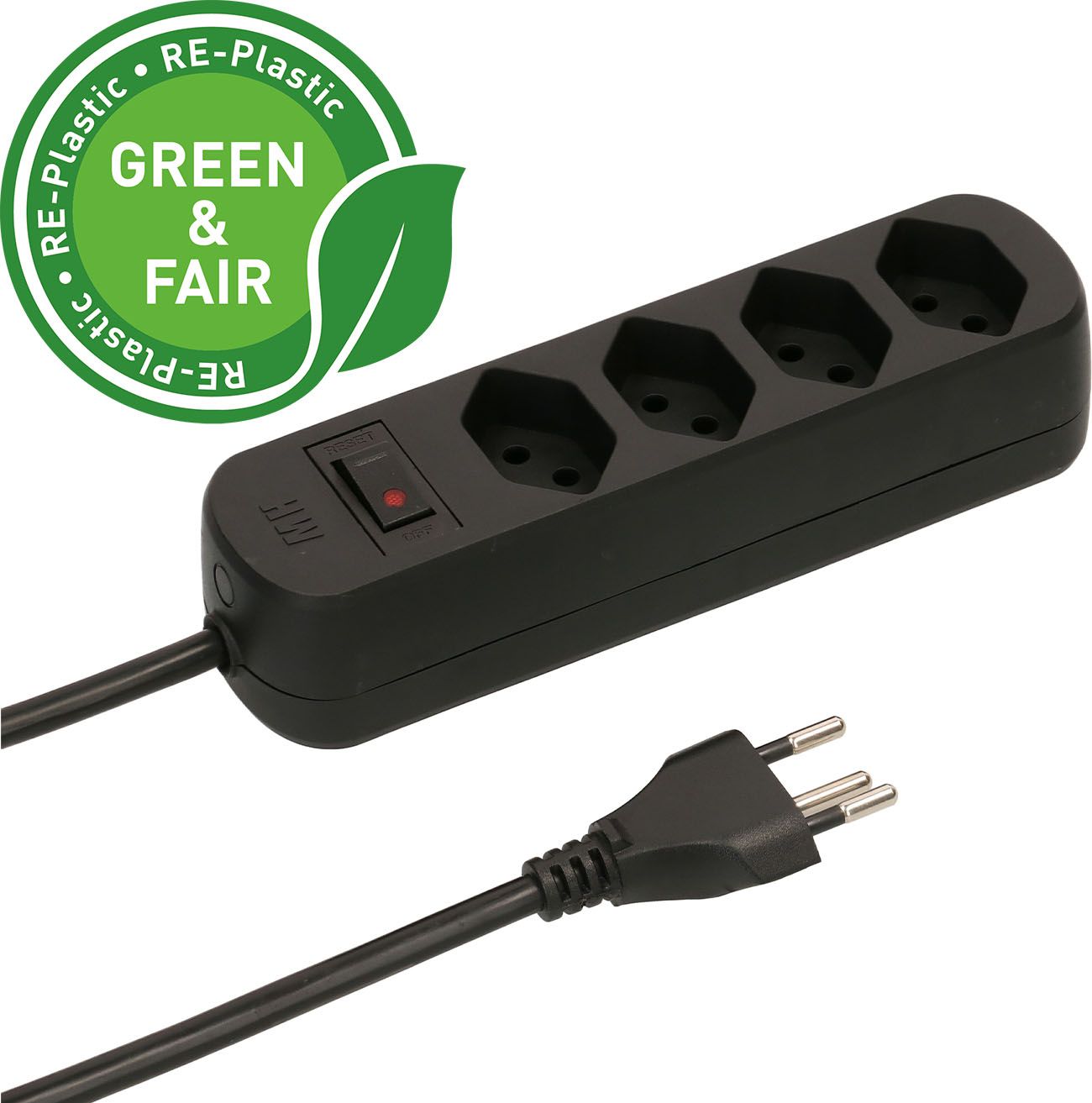 Steckdosenleiste Basic Line 4x Typ 13 sw Schalter 1.5m Green+Fair