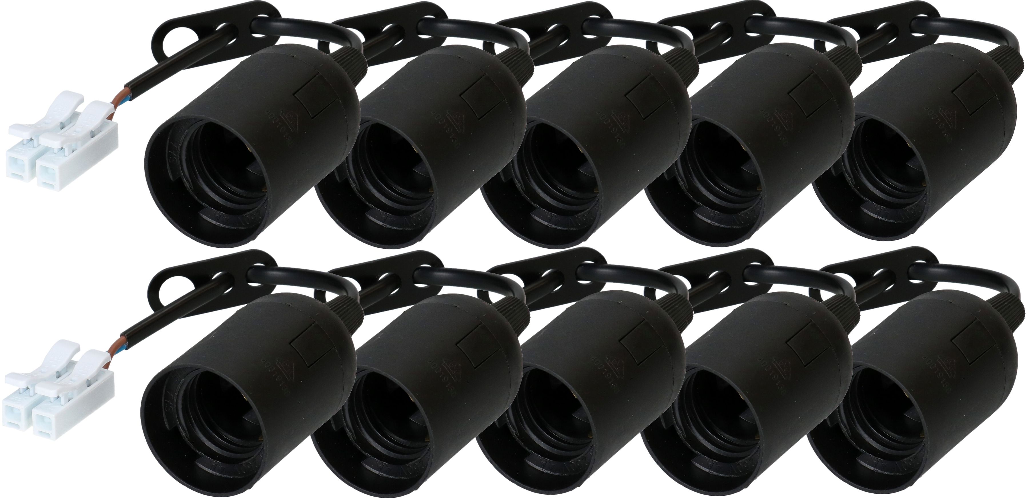 douille chantier E27 avec bornes à levier noir / 10 pièces