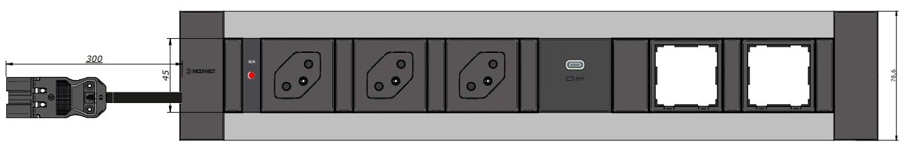 INTRO2.0 large Steckdosen. elox. 3x Typ 13 1x USB-C 60W 2x Leer