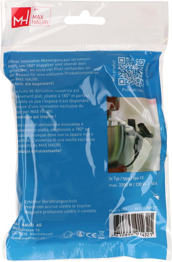 Abzweigstecker clip-clap 3x Typ 13 3-polig schwarz BS