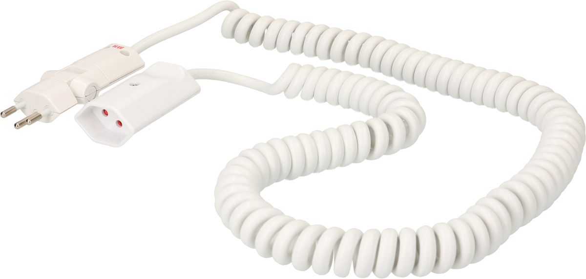 Spiral extension cable cordset H05VV-F3G1.0mm2 white