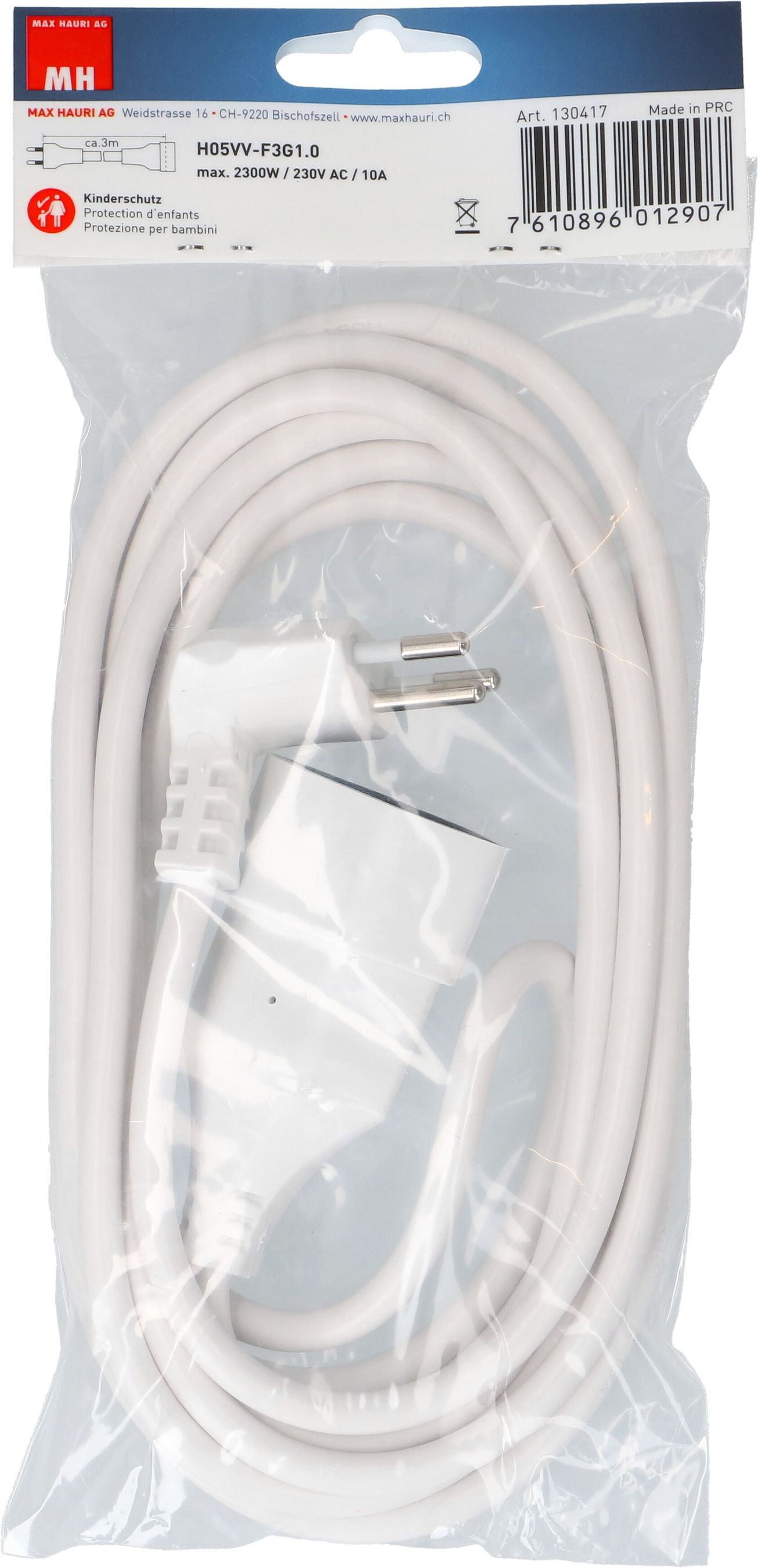 TD-Verlängerung H05VV-F3G1.0 3m weiss BS Typ 12 / Typ 13