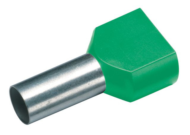 Cosse tubulaire à sertir jumelée isolée 2x6.0mm²/14mm vert
