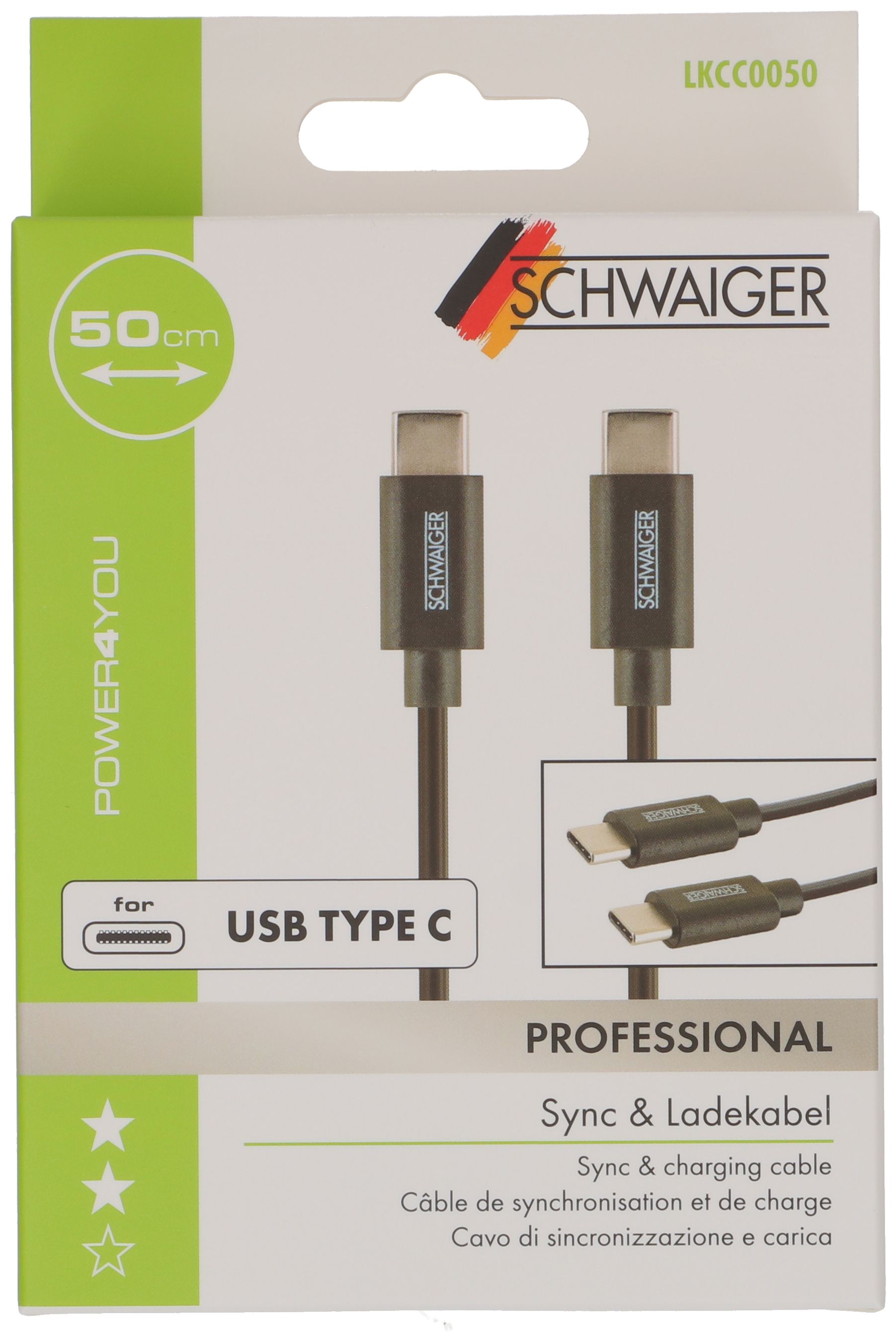 USB 3.1 Ladekabel USB-C auf USB-C 0.5m schwarz