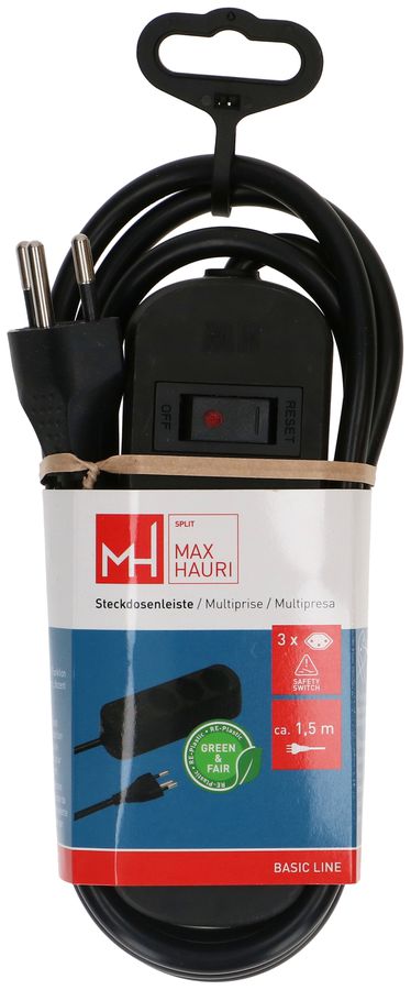 Steckdosenleiste Basic Line 3x Typ 13 sw Schalter 1.5m Green+Fair