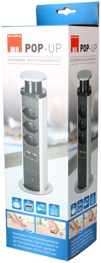 POP-UP Socket Tower / 3x Typ 13 with Shutter / 2x USB A 2.4A