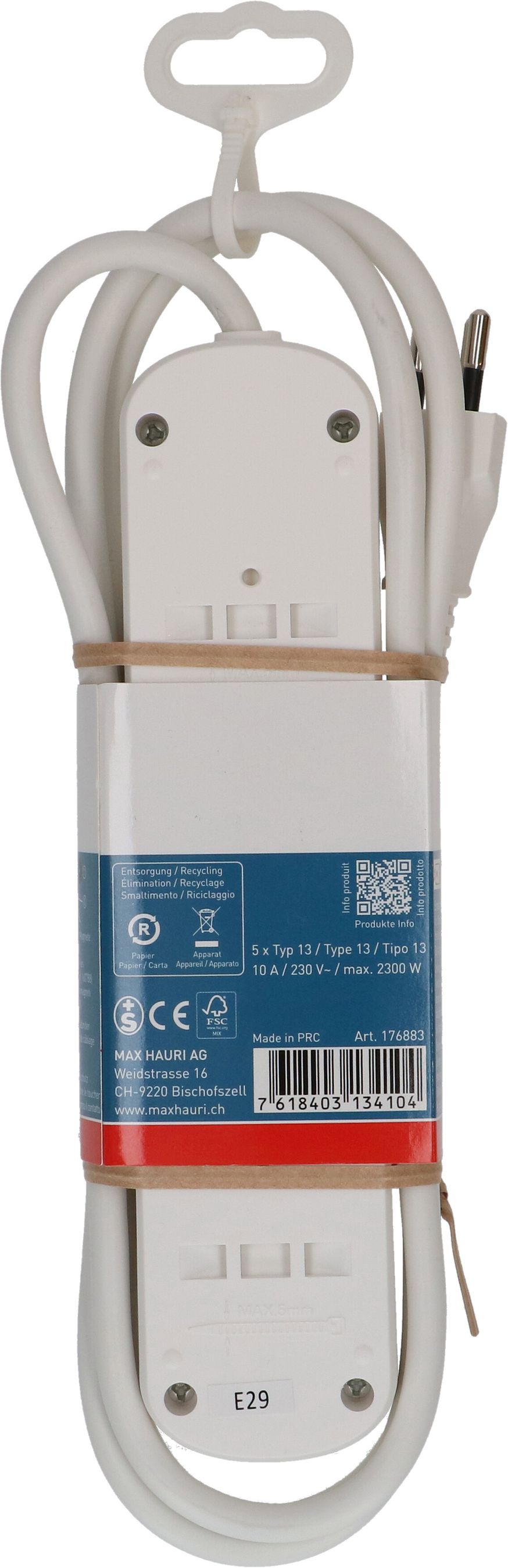 Steckdosenleiste Basic Line 5x Typ 13 BS ws Scha. 1.5m Green+Fair