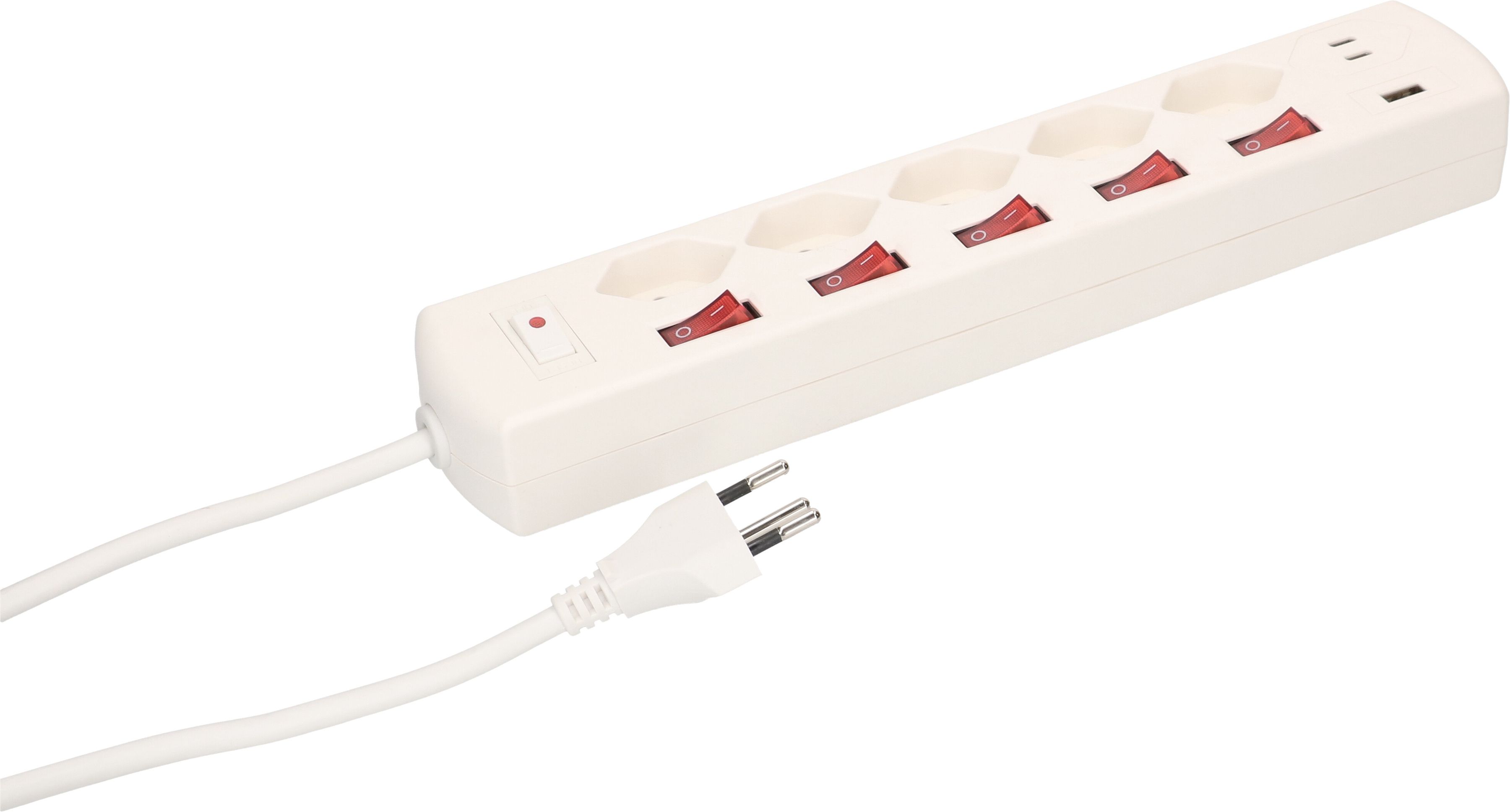Steckdosenleiste Multi-Switch 5x Typ 13 2xUSB-C 1xUSB-A PD 20W ws