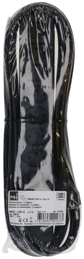 Steckdosenleiste Swiss Line 9x Typ 13 schwarz Magnet 5m