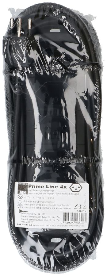 multipresa Prime Line 4x tipo 13 nero interruttore 5m