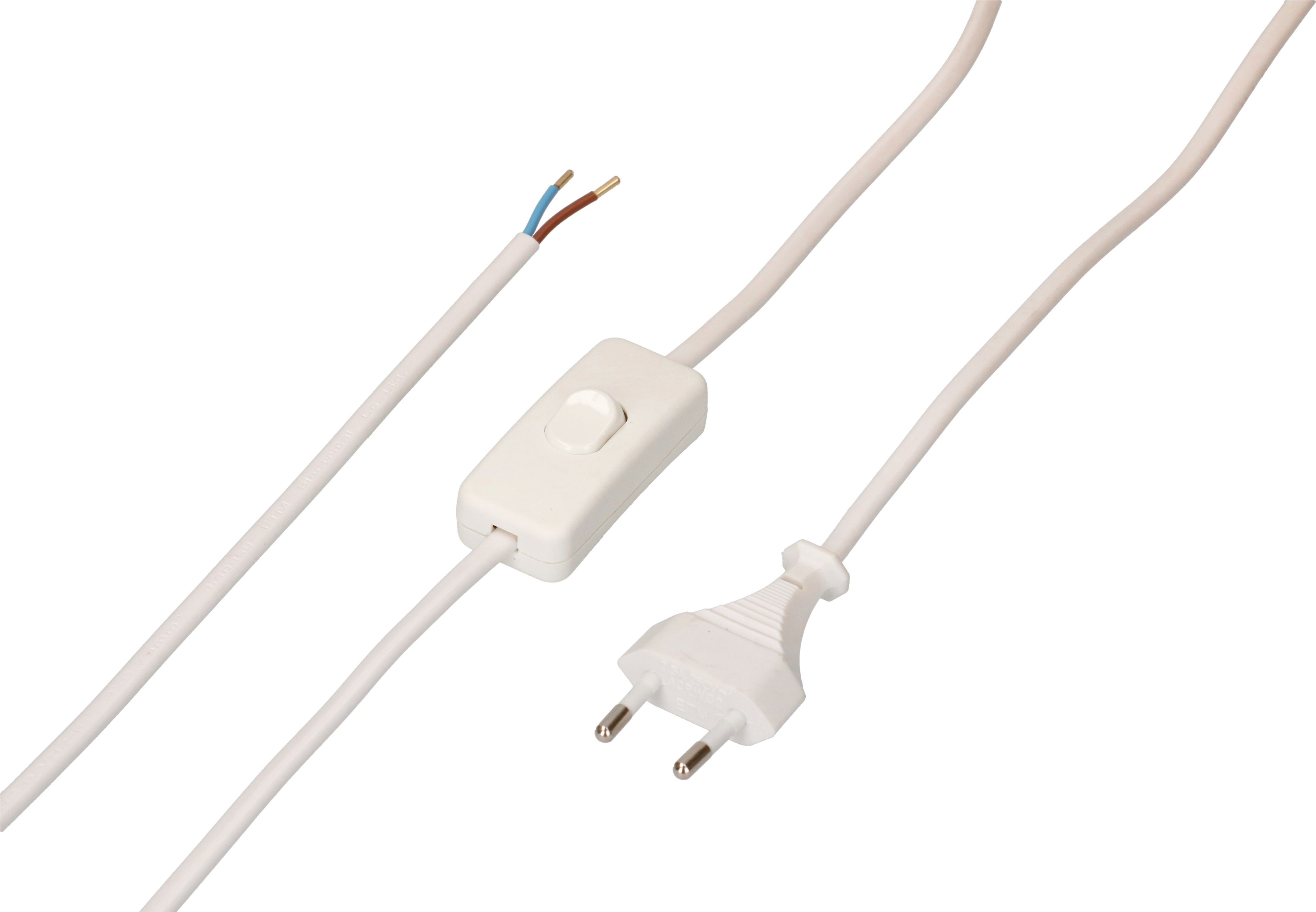 TDLF câble secteur H03VVH2-F2X0.75 2m blanc interrupteur type 26